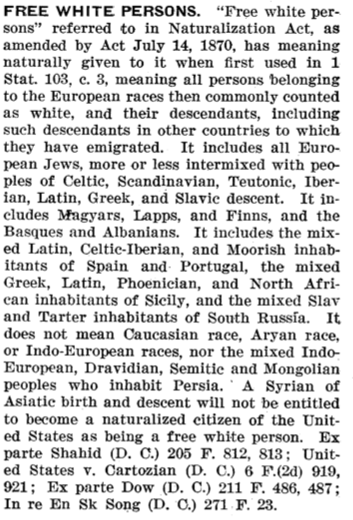 Historical Legal Definition of Free White Persons